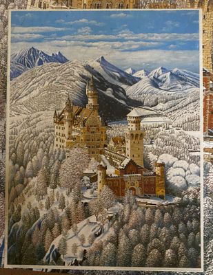 Mouth and Foot Painting Artists Bavarian Castle in Winter - obrázek puzzlí