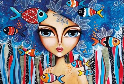 Magnolia Lady with Fish - puzzle image
