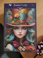 Bluebird Lady with a hat - puzzle image