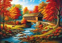 Art Puzzle Red Trees Bridge - Puzzlebild