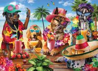Anatolian Dogs Drinking Smoothies on a Tropical Beach - puzzle image