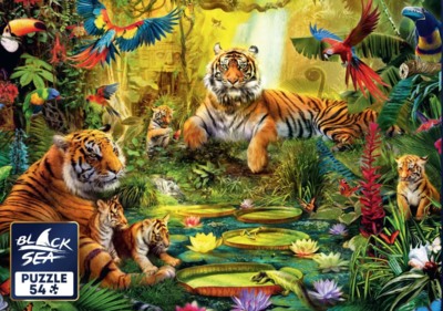 Black Sea Puzzles Tiger Family in the Jungle - puzzle image