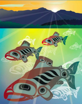 Indigenous Art Puzzle Salmon Fall Run - obrázek puzzlí