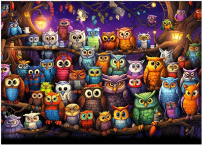 HuaDada Owl Family - パズル画像