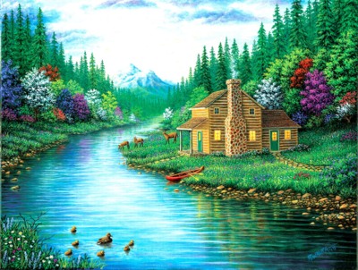SunsOut The Cabin at the Lake - puzzle image