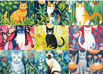 Edsjegn Cats and Flowers - パズル画像