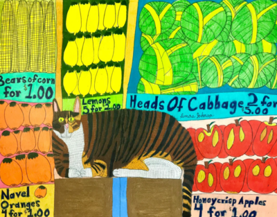 Kinstler Bodega Cat with Fruits and Vegetables - puzzle image