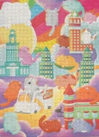 Oakland Puzzle Company Cat Town Whimsy - puzzle image