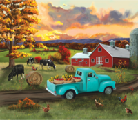 SunsOut Fall Sunset at the Barn - puzzle image
